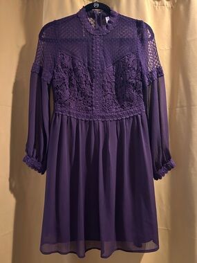 Xhilaration Purple Lace Crochet High-Neck Dress